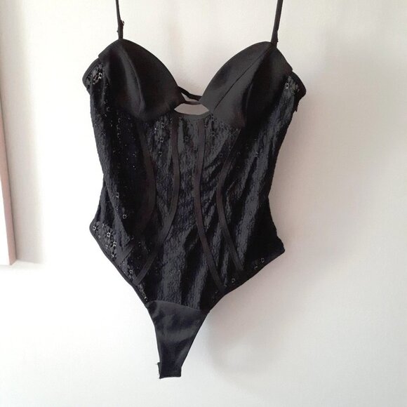 NWOT Zara black matching lace-like accented corsetry-inspired bodysuit, S - Picture 15 of 16
